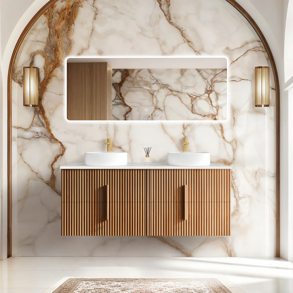ORIO EDEN LIGHT WALNUT 1500MM DOUBLE BOWL WALL HUNG VANITY