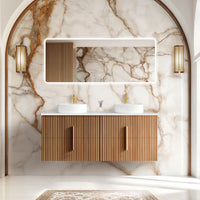 ORIO EDEN LIGHT WALNUT 1500MM DOUBLE BOWL WALL HUNG VANITY