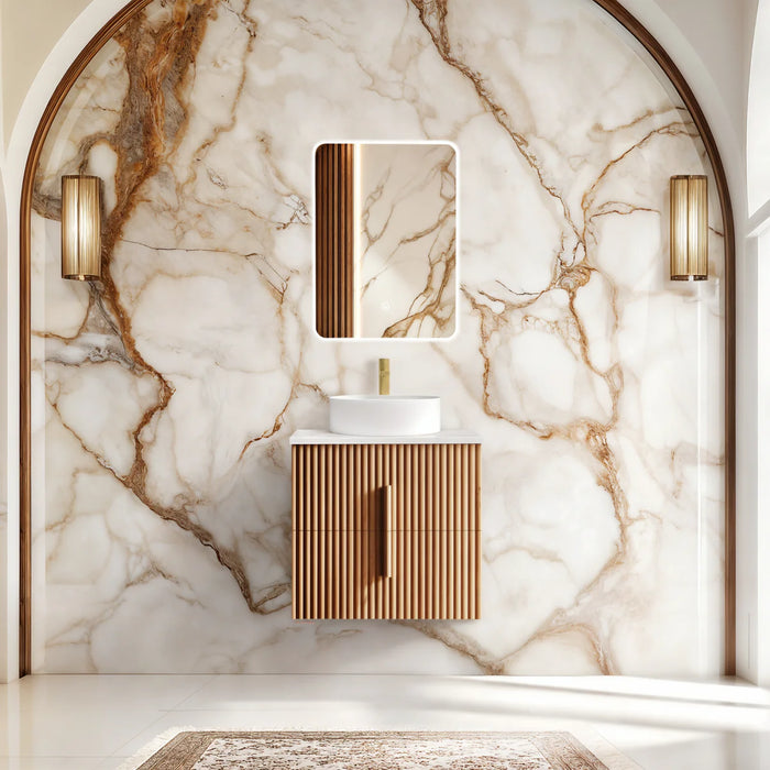ORIO EDEN LIGHT WALNUT 600MM SINGLE BOWL WALL HUNG VANITY
