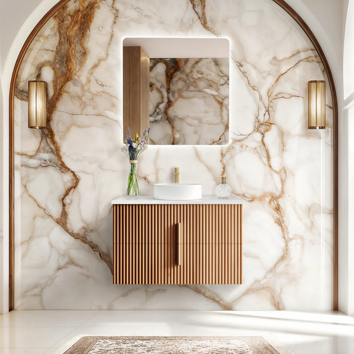 ORIO EDEN LIGHT WALNUT 900MM SINGLE BOWL WALL HUNG VANITY
