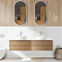 ORIO HAMILTON ACACIA WOOD 1500MM DOUBLE BOWL WALL HUNG VANITY