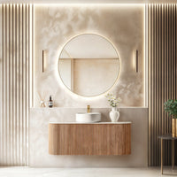 ORIO HAYMAN LIGHT WALNUT FLUTED 1200MM CURVE SINGLE BOWL WALL HUNG VANITY