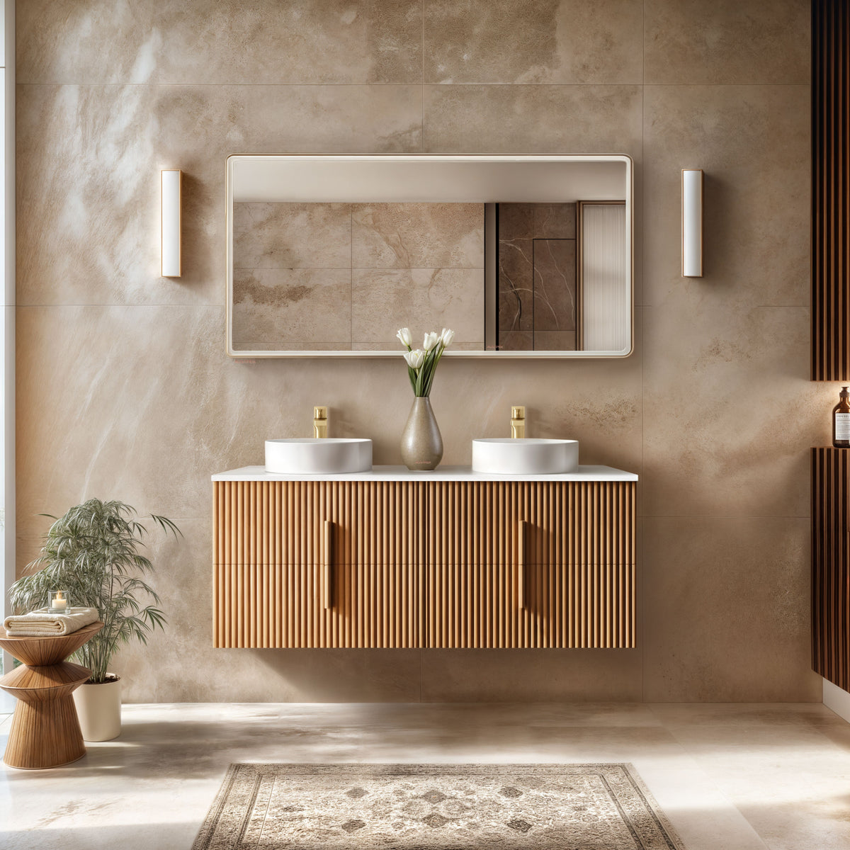 ORIO EDEN LIGHT WALNUT 1500MM DOUBLE BOWL WALL HUNG VANITY