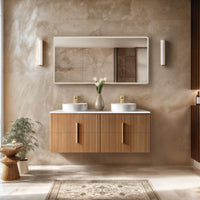 ORIO EDEN LIGHT WALNUT 1500MM DOUBLE BOWL WALL HUNG VANITY